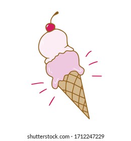 The ice-cream cone with a cherry.Vector summer children's design for postcard banners.Rest