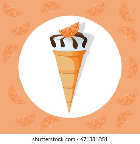 Icecream cone delicious icon flat style. Vector sweet illustration