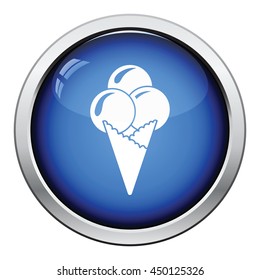 Ice-cream cone icon. Glossy button design. Vector illustration.