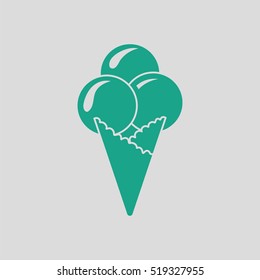 Ice-cream cone icon. Gray background with green. Vector illustration.