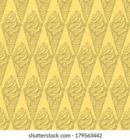 Icecream cone outlines seamless pattern
