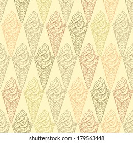 Icecream cone outlines seamless pattern