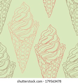 Icecream cone outlines seamless pattern