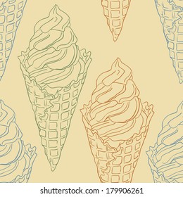 Icecream cone outlines seamless pattern