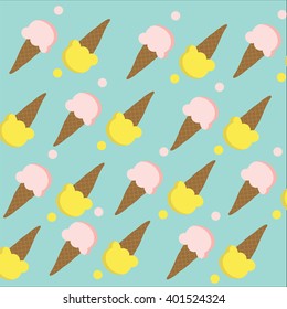 Ice-cream cone with pink and yellow color on cyan background