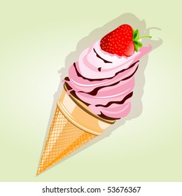 Icecream cone with strawberry illustration