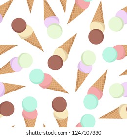 Icecream cone two scoops seamless pattern