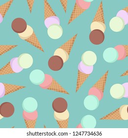 Icecream cone two scoops seamless pattern