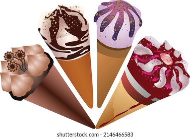 Conos de helado para ilustración vectorial de verano