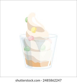 Ice-cream creamy sundaes and colorful decoration in desserts glass cup isolated on white background