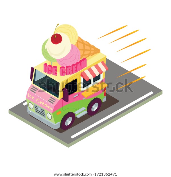 Icecream delivery icon. Isometric\
illustration of icecream delivery vector icon for\
web