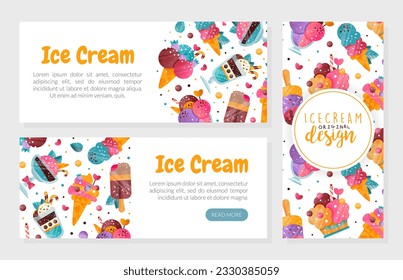 Ice-cream Design with Frozen Confection and Sweet Dessert Vector Template