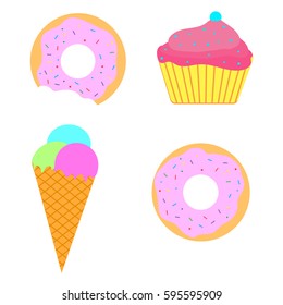 Ice-cream donut cupcake set vector colored pink