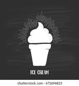  Ice-cream drawn in chalk surrounded by radiance and text.