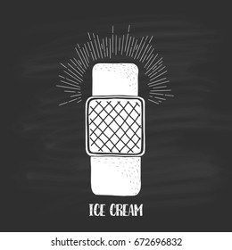  Ice-cream drawn in chalk surrounded by radiance and text.
