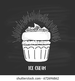  Ice-cream drawn in chalk surrounded by radiance and text.