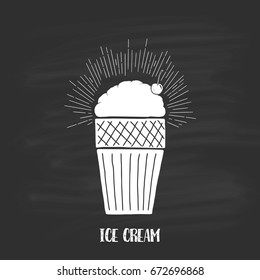  Ice-cream drawn in chalk surrounded by radiance and text.