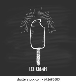  Ice-cream drawn in chalk surrounded by radiance and text.