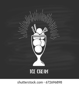  Ice-cream drawn in chalk surrounded by radiance and text.