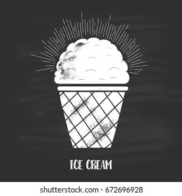  Ice-cream drawn in chalk surrounded by radiance and text.