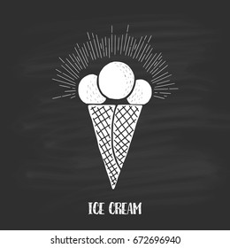  Ice-cream drawn in chalk surrounded by radiance and text.