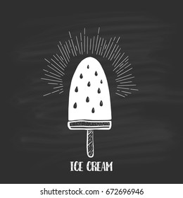  Ice-cream drawn in chalk surrounded by radiance and text.