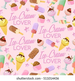Ice-cream Elements : Seamless Pattern : Vector Illustration 