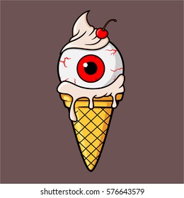 Icecream Eye With Vanilla Milk Cream and Cherry