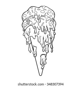 Icecream filled with sour cream melted sloppy flow. Vector illustration graffiti style.