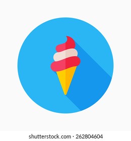 icecream flat icon with long shadow on blue circle background , vector illustration , eps10