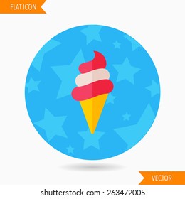 icecream flat icon with long shadow on blue circle background , vector illustration , eps10