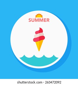 icecream flat icon with long shadow on blue circle background , vector illustration , eps10