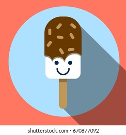 Ice-cream flat icon with long shadow. smiley face. Vector illustration eps10.
