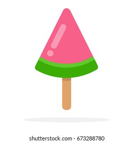 Ice-cream in the form of a piece of watermelon on a stick vector flat material design isolated on white