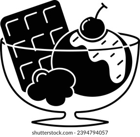 ice-cream gelato with chocolate and cherry icon vector