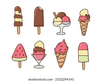 Icecream graphic element collection. Hand drawn with trendy colors. Summer sweets