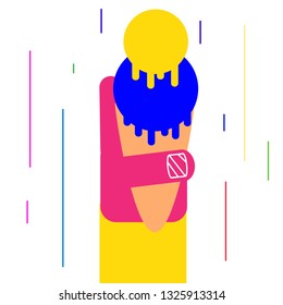 Icecream in hand , vector illustration
