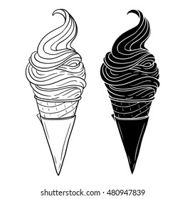 Ice-cream. Hand-drawn ice cream isolated on white background