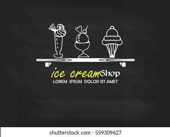 icecream hand-drawn on chalkboard.icecream doodle.vector illustration.