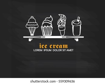icecream hand-drawn on chalkboard.icecream doodle.vector illustration.