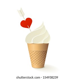 Ice-cream with heart on an arrow. A vector.  