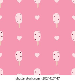 Ice-cream heart pink seamless pattern