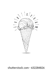 Ice-cream in a horn, vector illustration, retro style, Sketch