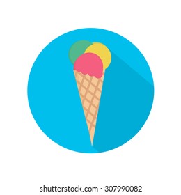 Ice-cream icon on blue background, flat