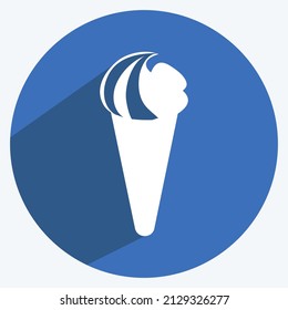 Icecream Icon in trendy long shadow style isolated on soft blue background