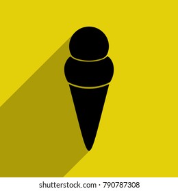 Icecream icon. Vector. Flat black icon with with semitransparent shadow on citrine background.