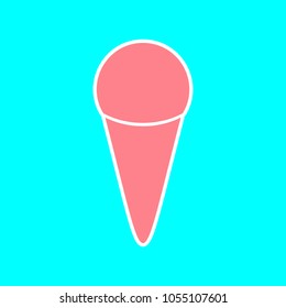 Icecream icon. Vector. Magenta icon with white sticker contour at sky blue background. Isolated.