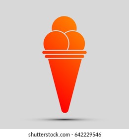 Ice-cream icon. Vector. Orange, red-yellow icon with shadow on gray background.