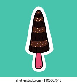 Ice-cream icon vector sticker on blue background
