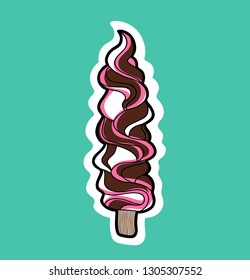 Ice-cream icon vector sticker on blue background